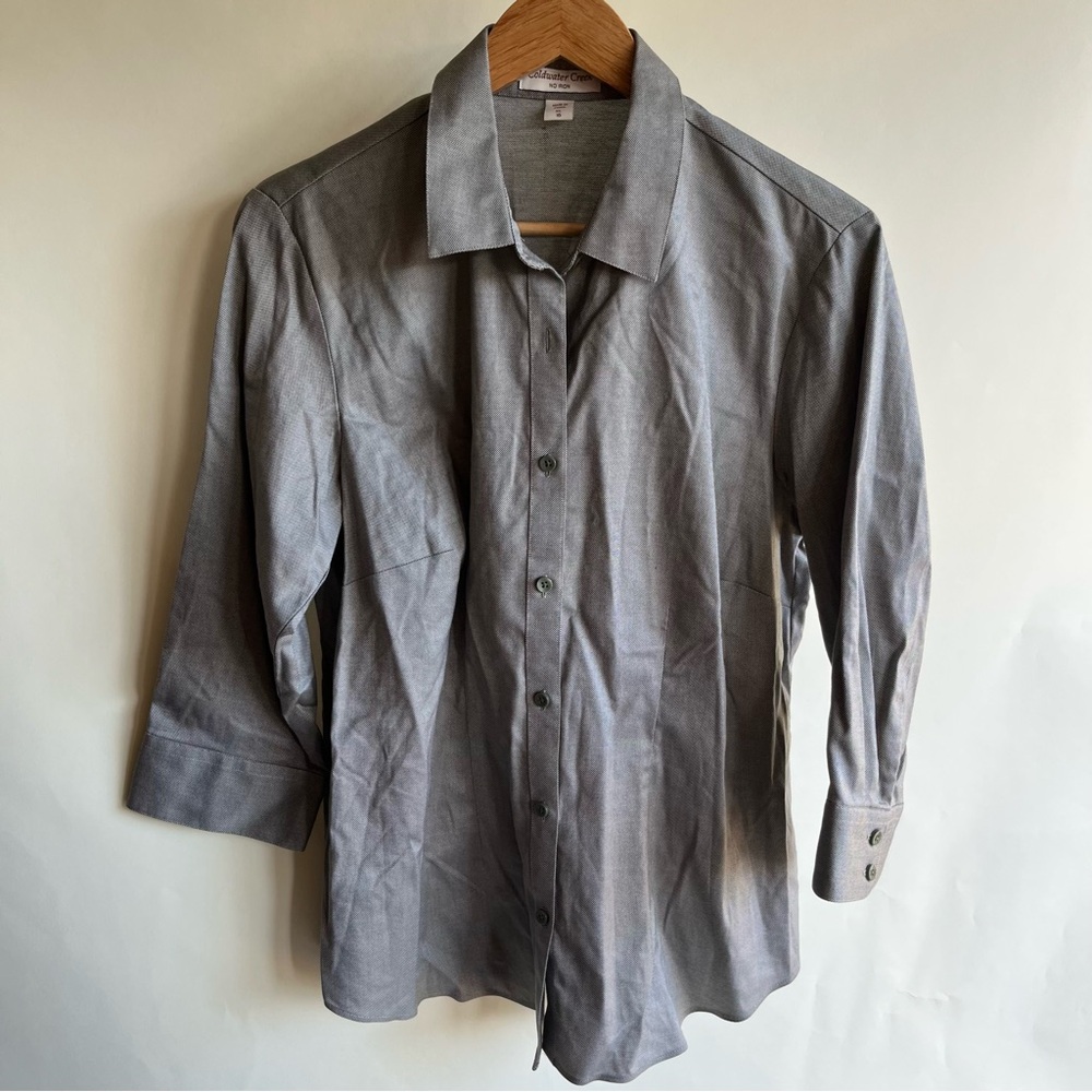 Coldwater Creek No Iron Button Up Shirt Gray Sz XL 16 Women’s 3/4 Sleeve EUC